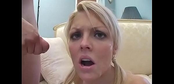  Big dick guy blows his cum all over the face of this gorgeous blonde slut Shayne Ryder
